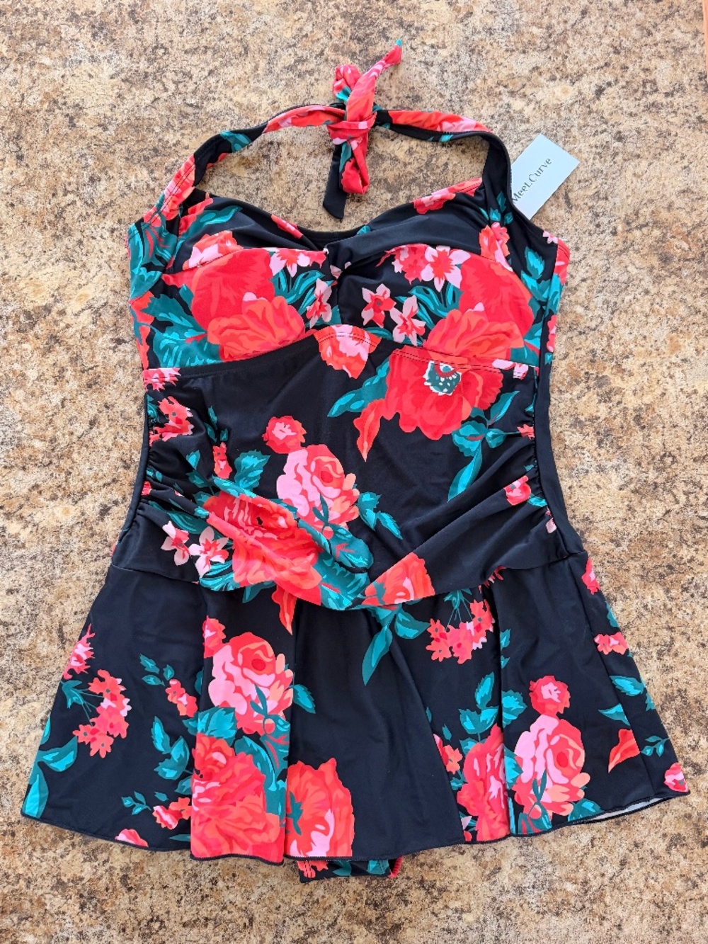 Meet.Curve one-piece size XL adjustable strap ruched V-neck swimsuit